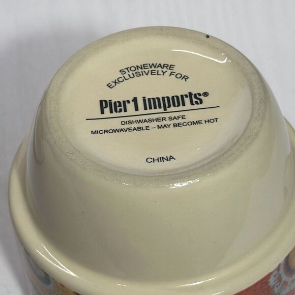 Lot of 4 Pier 1 Imports Ceramic Stackable Mugs Hand Painted Cup w/ Metal Holder - Picture 6 of 6